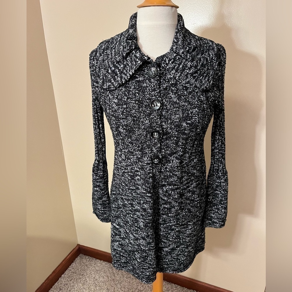 Style&Co. Petite Black/White Bell Sleeve Long Cardigan Sweater Sz S